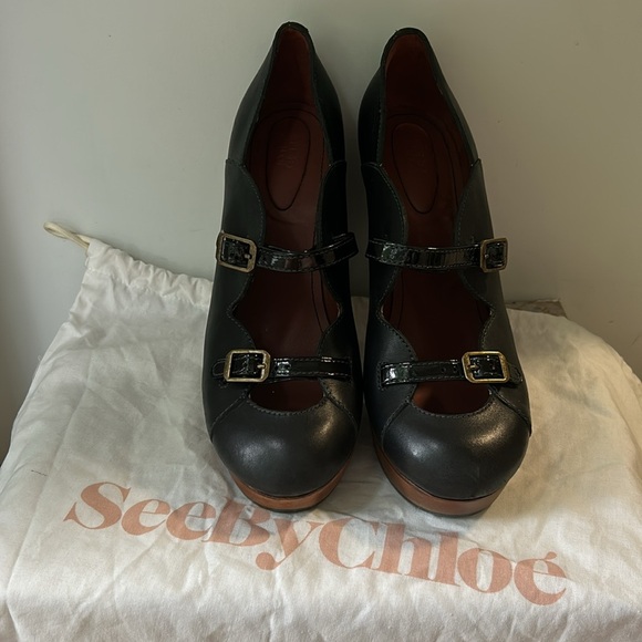 See By Chloe Double Strap Mary Jane Leather Platform Heels Womens size 4 - Picture 3 of 12